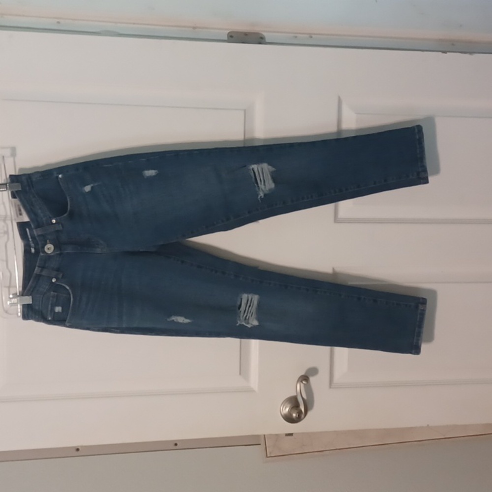 INC Denim straight mid rise size 0 (fit like 2) distressed stretch jeans